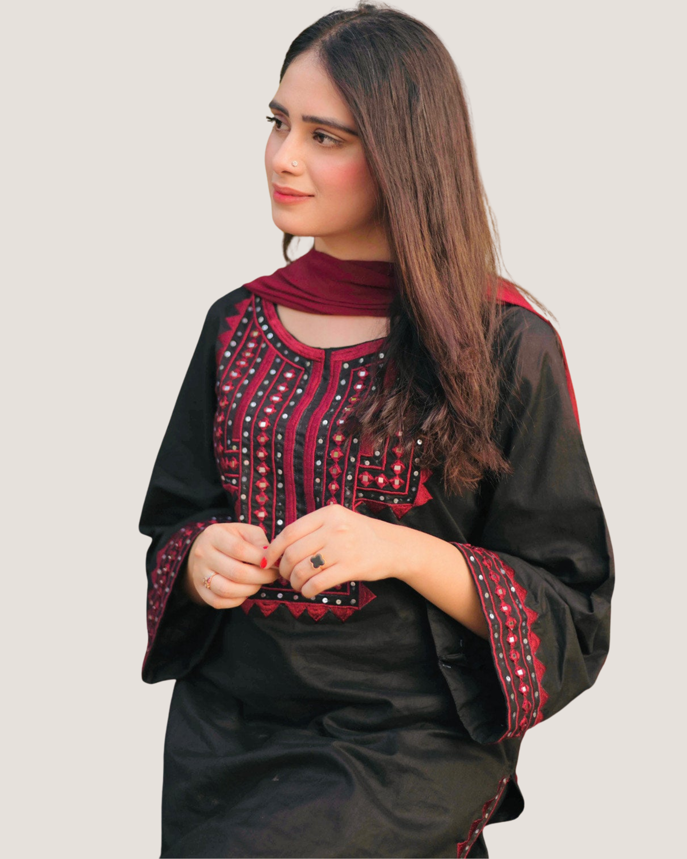 Black maroon embroided 3pc dress – ForthFashion